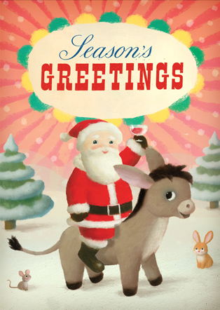 Santa on Donkey Pack of 5 Christmas Cards by Stephen Mackey